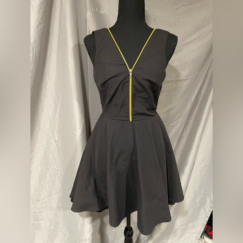Anthropologie Ark & Co Black Mini Dress with Yellow Zipper Accent